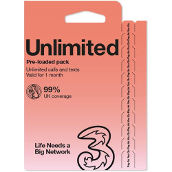 THREE PAYG VOICE & DATA SIM PACK - UNLIMITED DATA